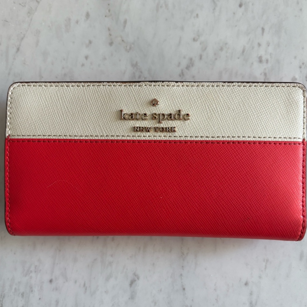 Kate Spade Red & Cream Saffiano Leather Wallet | Colorblock Bifold